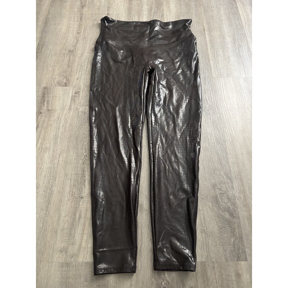Spanx Faux Leather Croc Leggings Brown Shine High Rise Size 2XL